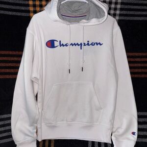 Champion Men's White and Blue Hoodie